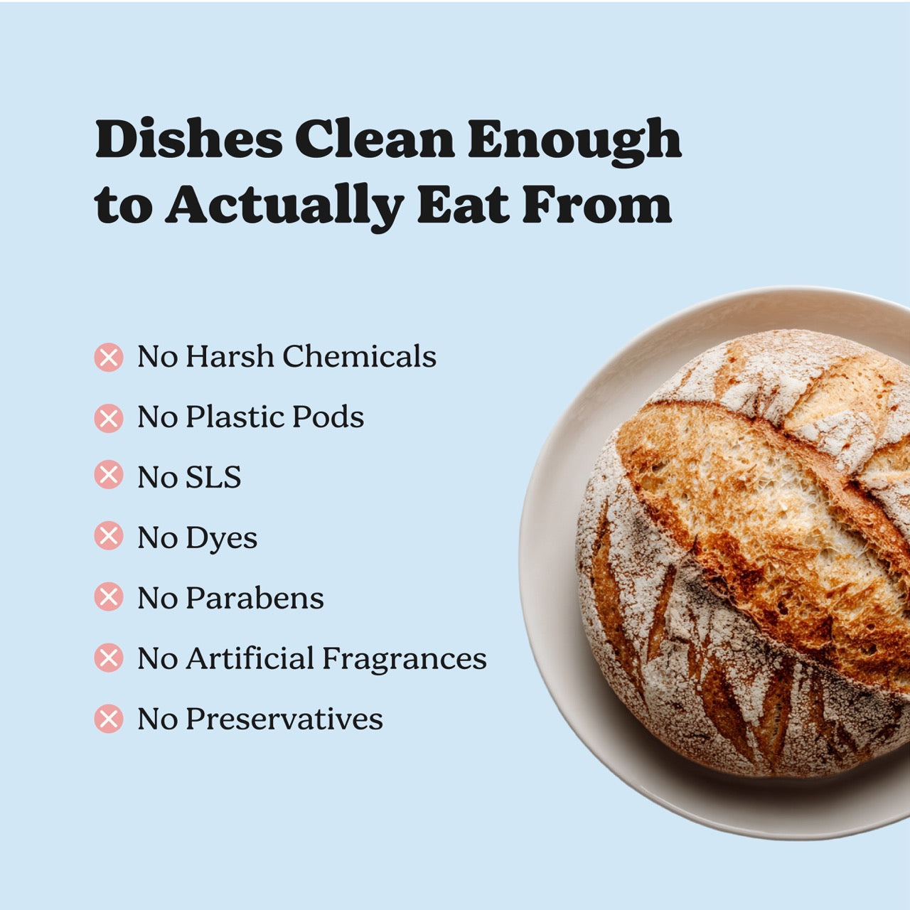 Dishwasher detergent unscented and made without harsh chemicals, dyes, synthetic fragrances, or plastic pods