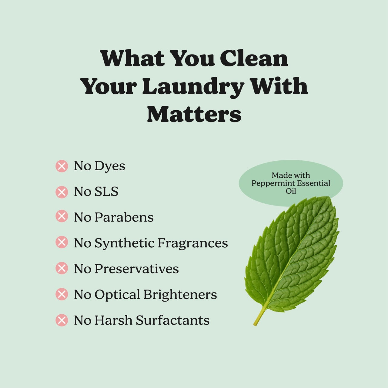 Peppermint laundry powder made without synthetic fragrances, dyes, SLS, or optical brighteners