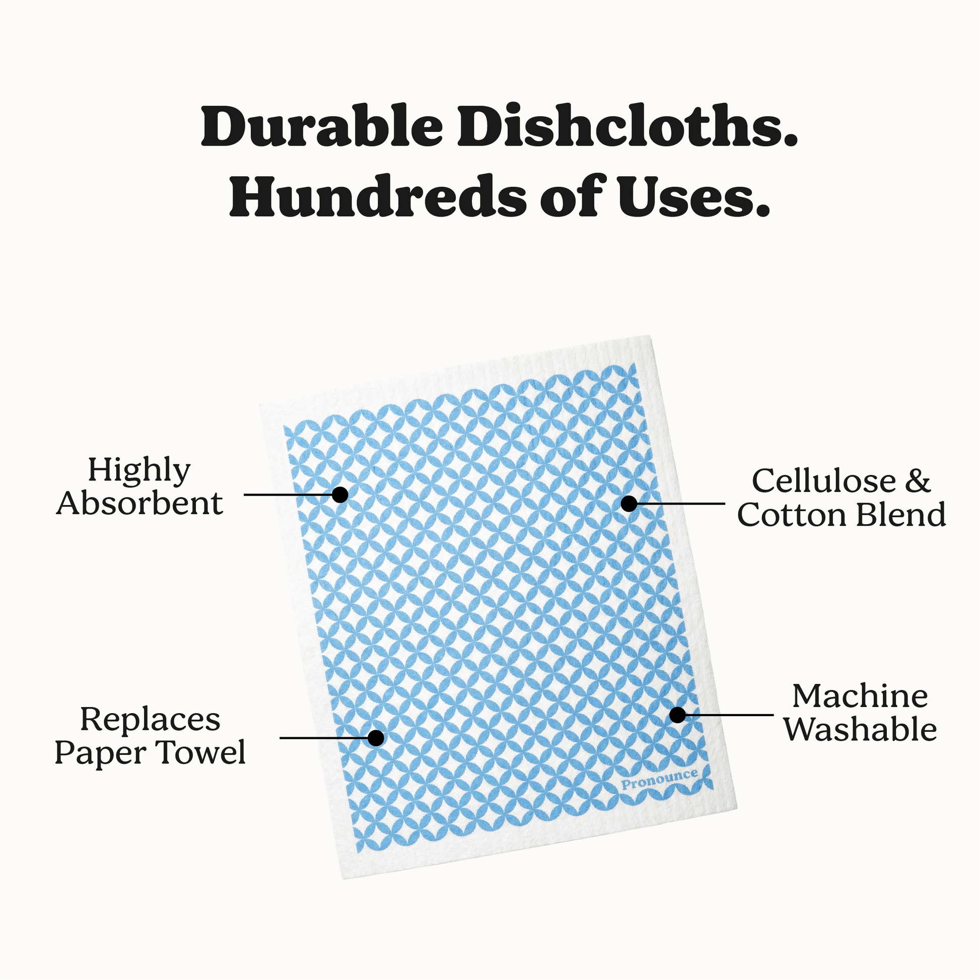 Swedish dishcloth showing cellulose and cotton blend material that is absorbent, washable, and reusable